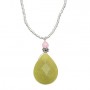 Amedame Faceted Pear Olive Jade Briolette and Pink Jade Necklace