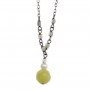 Taishou Faceted Round Olive Jade and White Pearl Necklace