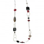 Black Onyx, Ruby Quartz and Web Agate Link Necklace